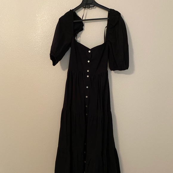 BERSHKA BUTTON DOWNTIERED POPLIN SMOCK DRESS IN BLACK - Picture 3 of 4